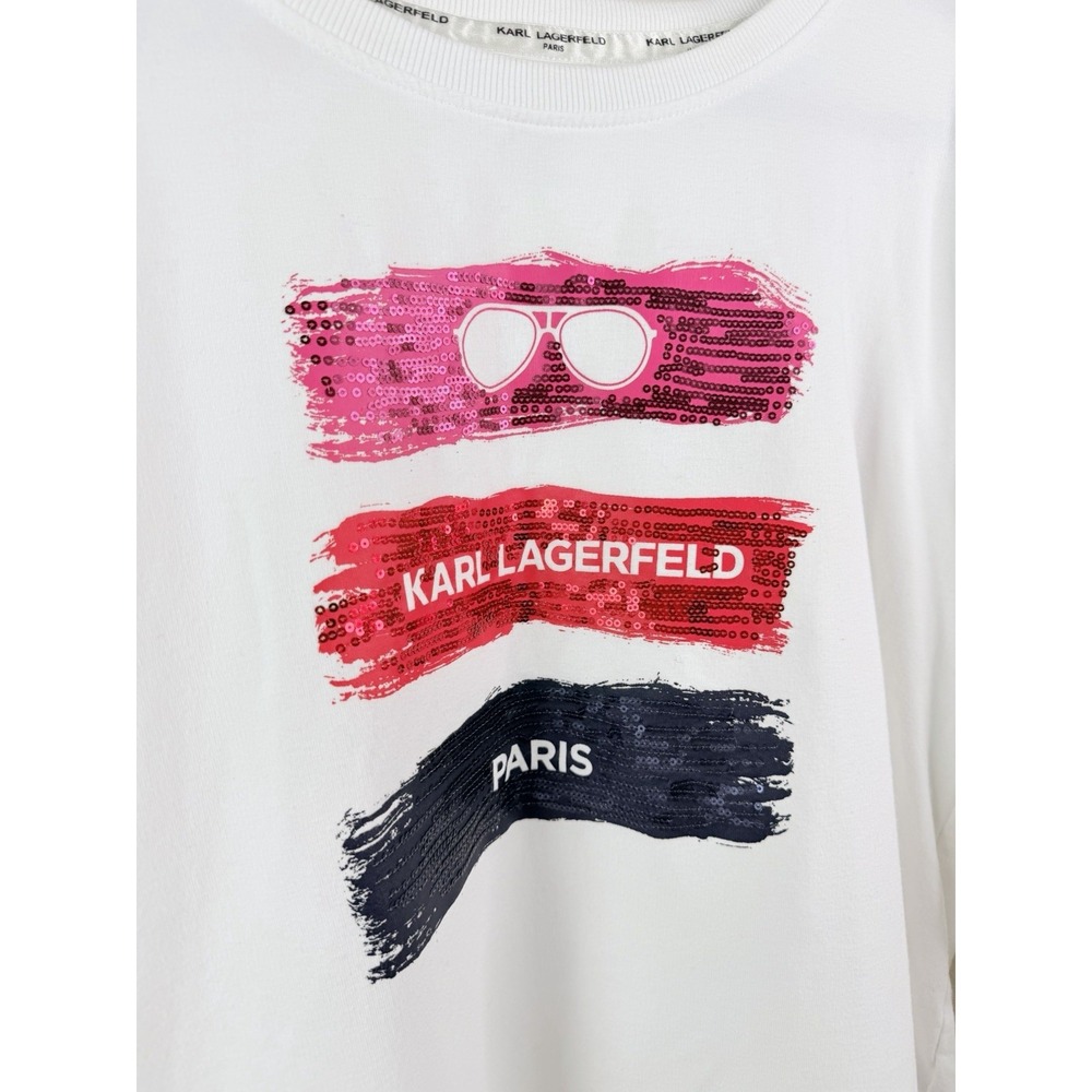 Karl Lagerfeld Paris Sequin Graphic Sweatshirt Women's L White Lounge Athleisure - Picture 3 of 5
